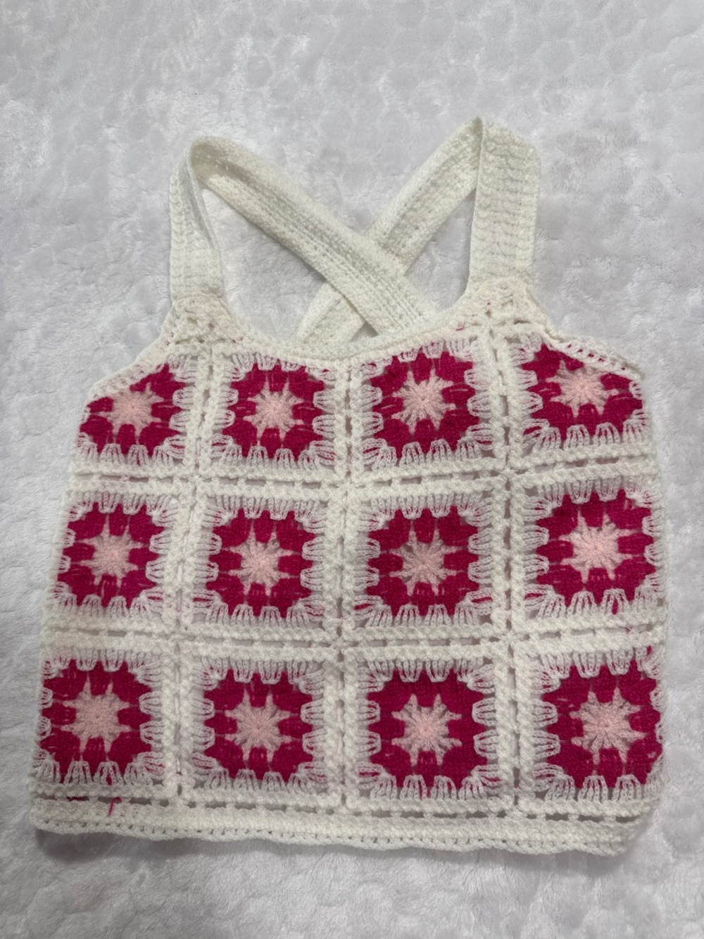Love Squared Girls tank top front crochet pink white size 7